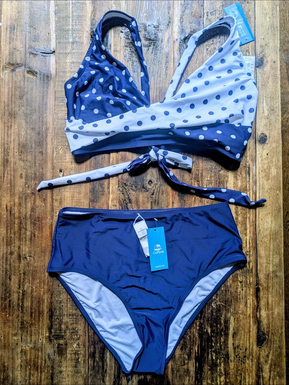 Cupshe Navy and White Polka Dot Wrap Bikini Set